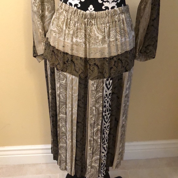 🤎Carole Little 2-Pc Damask Pleated Skirt & beaded neck tunic + infinity sash - Picture 9 of 16